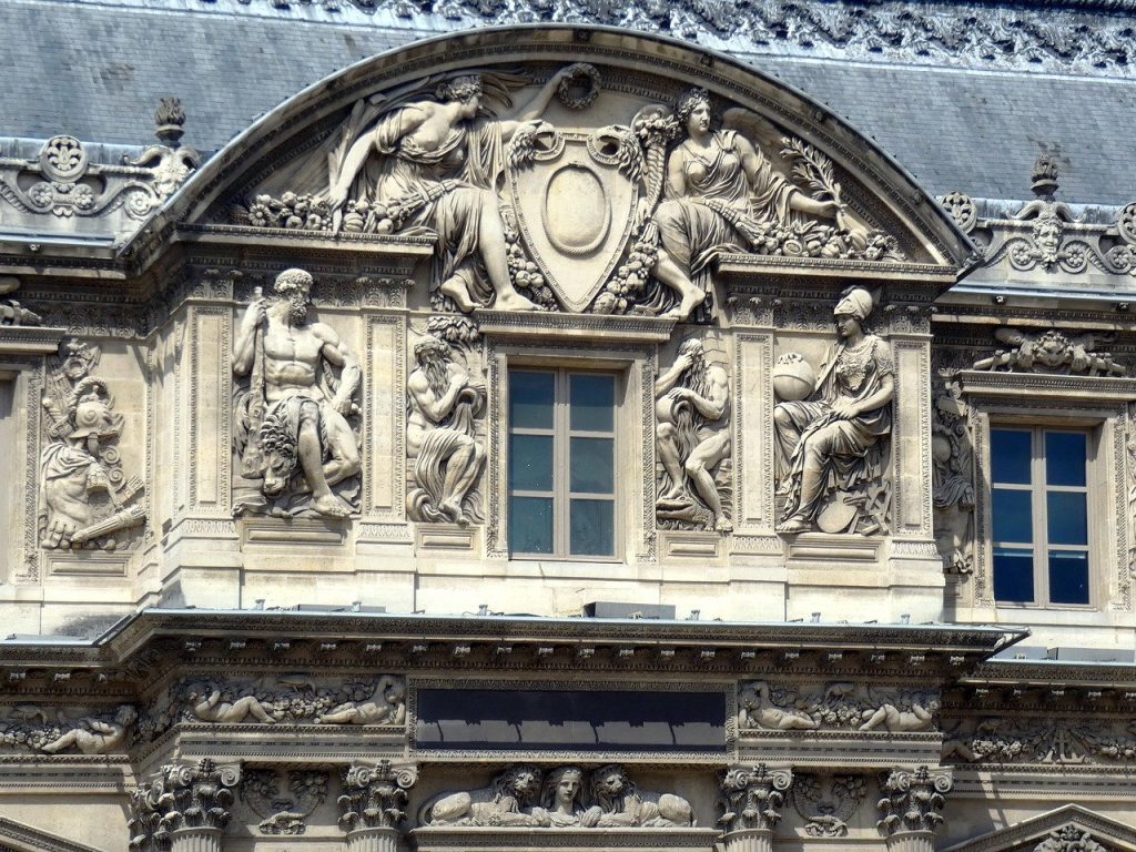 paris-5055851　パリ ルーヴル美術館 ファサード 博物館 ペディメント 建物 記念碑 像