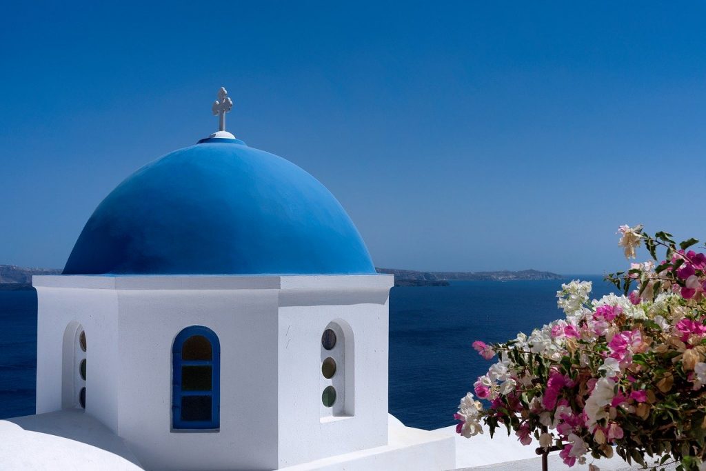 santorini-1546901　サントリーニ島 青 ドーム 島 ギリシャ 旅行 ホワイト 休暇 地中海の アーキテクチャ