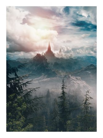 temple-4933682　寺 ファンタジー ファンタジー風景 山 木 空 雲 光 太陽